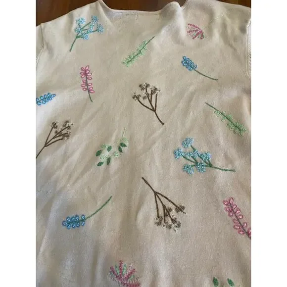 Vintage Embroidered Floral Cardigan Sweater‎ CottageCore Feminine Dainty Large - Picture 5 of 6